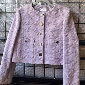 Mango Lilac Houndstooth Blazer Jacket